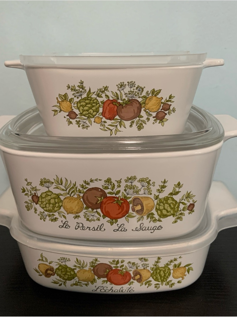 Vintage Corning Ware Spice If Life Casserole Dishes With Lids.  3 sizes.